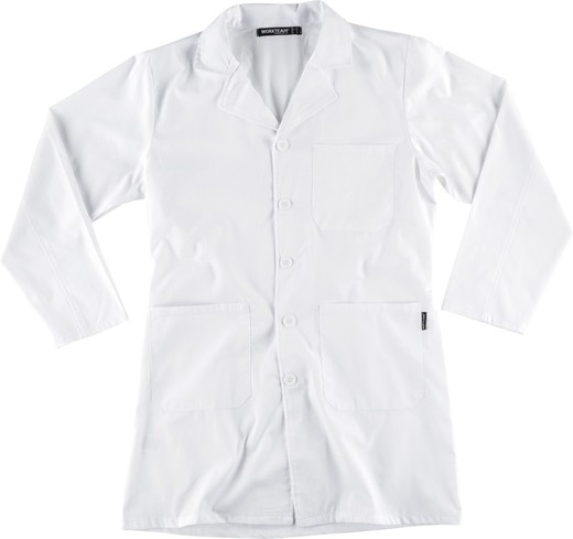 Robe de chambre unisexe avec fermeture à bouton, un sac poitrine et deux côtés Blanc
