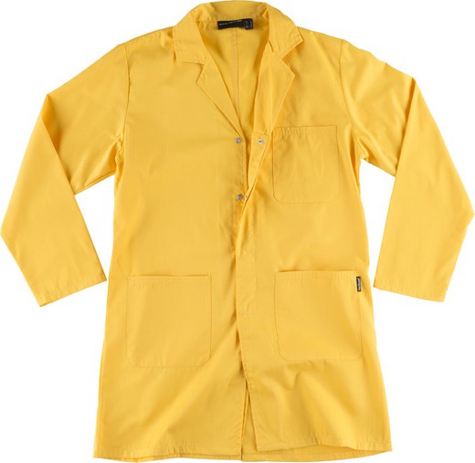 Unisex dressing gown with concealed clasp closure, one chest bag and two sides Yellow