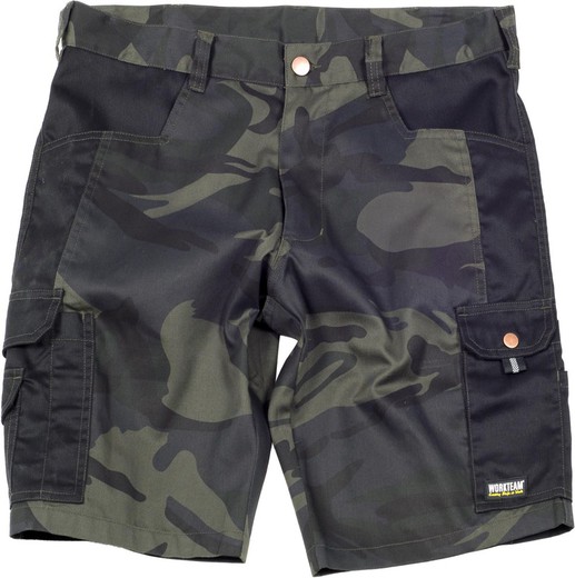 Camouflage Bermuda shorts combined with black Reinforcements and multi-pockets Camouflage Gray Black