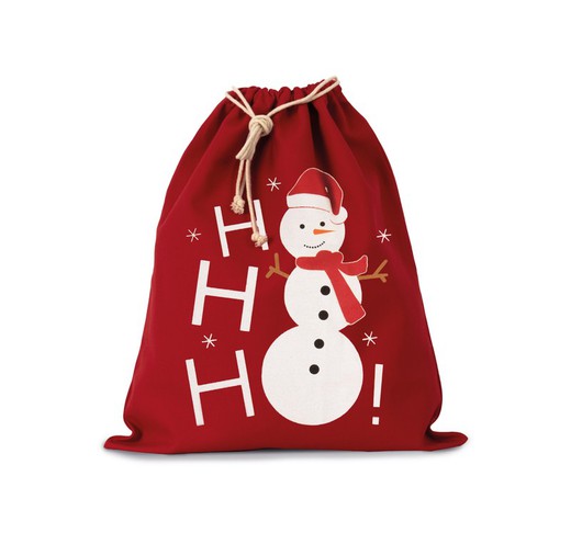 Cotton Bag with Drawstring Closure, Snowman Design