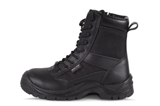 High-top boot with laces and side zipper closure Black