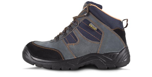 Split leather boot with laces Treking type Dual density PU sole Steel toe cap and insole Gray