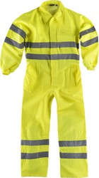 High visibility jumpsuit with reflective tapes EN471 zipper, a chest bag Yellow AV