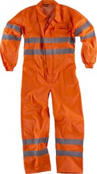 High visibility jumpsuit with reflective tapes EN471 zipper, a chest bag Orange AV