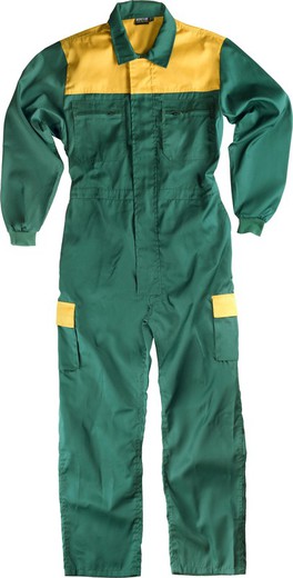 Jumpsuit with combined yoke, nylon zippers, two leg bags with combined flaps Green Yellow