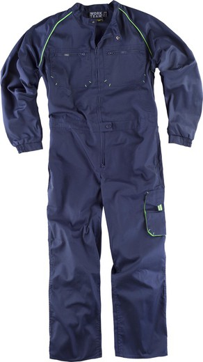 Line 6 jumpsuit, straight with strip collar and details combined Navy Green Fluorine
