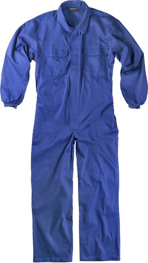 Straight jumpsuit with concealed metal zipper and 2 chest bags with flaps 100% Cotton Azulina
