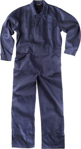 Straight jumpsuit with concealed metal zipper and 2 chest bags with flaps 100% Navy Cotton