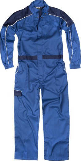 Straight jumpsuit with strap collar, yoke and two-color details Stewardess Navy
