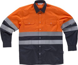 Camicia AV combinata con nastri riflettenti, manica lunga Navy Orange AV