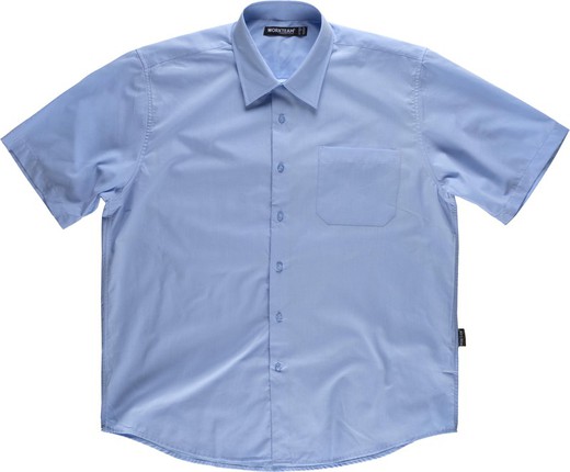 Camisa de manga curta com uma bolsa no peito azul claro