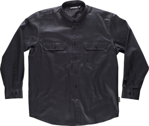 Langärmliges Hemd mit zwei Brusttaschen mit Klappen aus 100% schwarzer Baumwolle