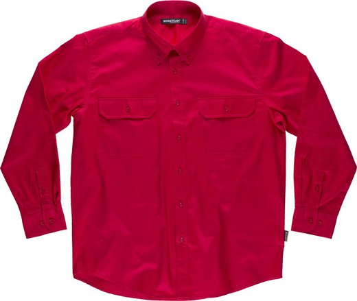 Long-sleeved shirt, with two chest bags with flaps 100% Cotton Red