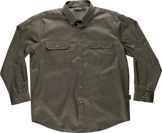Camisa de manga comprida, com dois sacos no peito com abas 100% Algodão Verde Caça