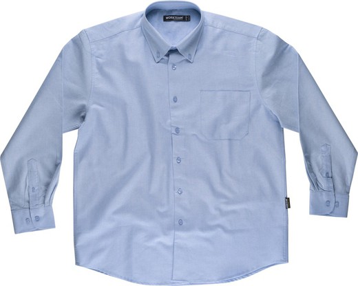 Long sleeve shirt with a light blue oxford woven chest bag