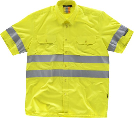 Short-sleeved shirt with a chest bag and reflective ribbons Yellow AV