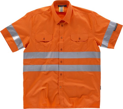 Camisa de manga curta com bolsa no peito e fitas reflexivas Orange AV