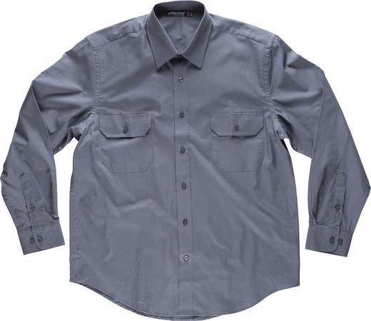 Camicia a manica lunga, due borse sul petto con portafogli 100% cotone grigio