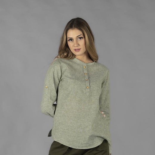 Camisa Mujer Lino/Cotton Cuello Mao Kaula