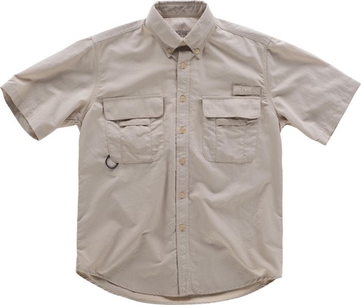 Safari Multi-Pocket Kurzarm Shirt Beige