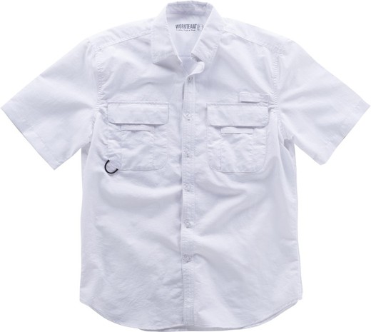 Camisa de manga curta Safari com vários bolsos Branco