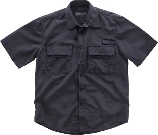 Safari multi-pocket short sleeve shirt Black