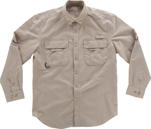 Chemise à manches longues multi-poches Safari Beige