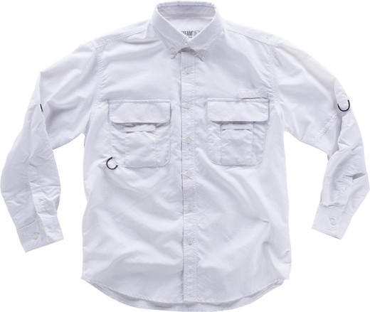 Camisa Safari de mangas compridas com vários bolsos Branco