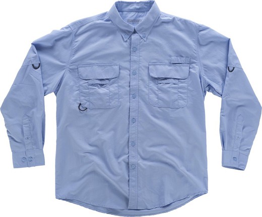 Chemise à manches longues Safari bleu clair à poches multiples