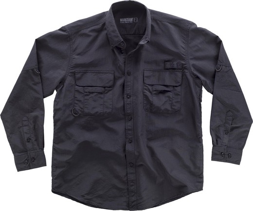 Camisa Safari manga larga multibolsillos Negro