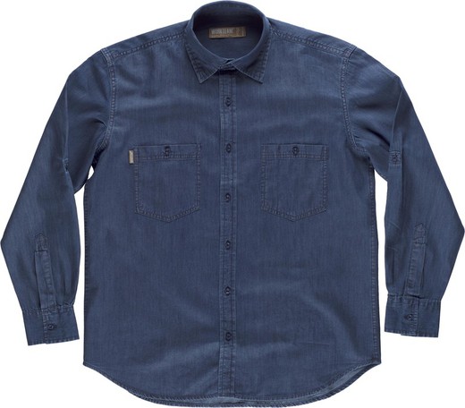 Denim shirt long sleeve with pockets on the chest and yoke on the back Denim