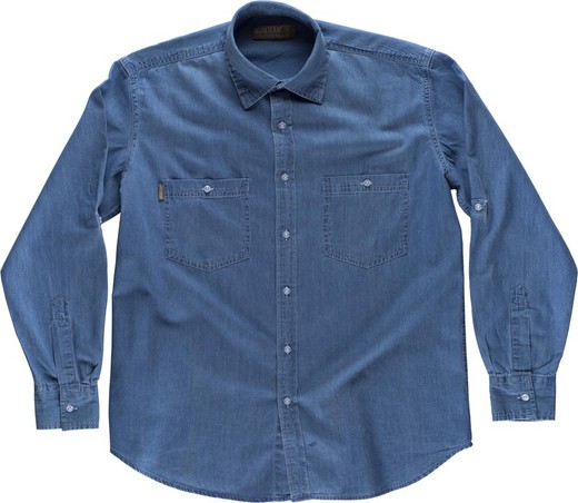 Denim shirt long sleeve with pockets on the chest and yoke on the back Light Denim