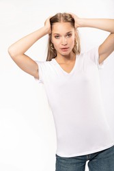 T-shirt avec col en V élasthanne Femme