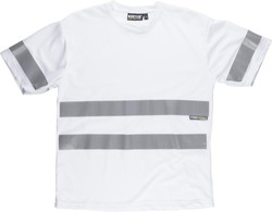 Box neck T-shirt, short sleeves, reflective tapes White