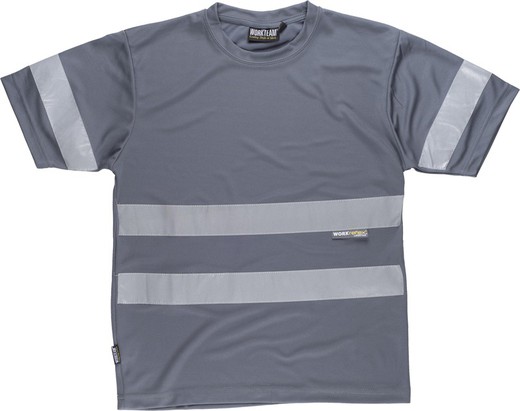 Box neck t-shirt, short sleeves, reflective tapes Gray
