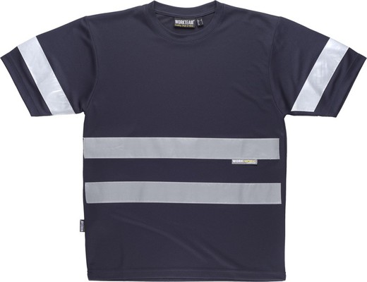 Box-Neck-T-Shirt, kurze Ärmel, reflektierende Bänder Navy