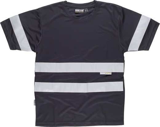 Box-Neck-T-Shirt, kurze Ärmel, reflektierende Bänder Schwarz