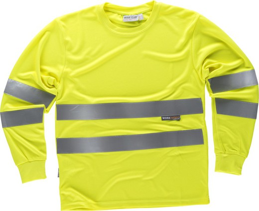 Camiseta cuello caja, manga larga, alta visibilidad, cintas reflectantes Amarillo