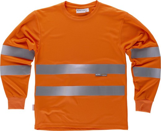 T-Shirt mit Box-Ausschnitt, Langarm, gut sichtbar, reflektierende Bänder Orange AV
