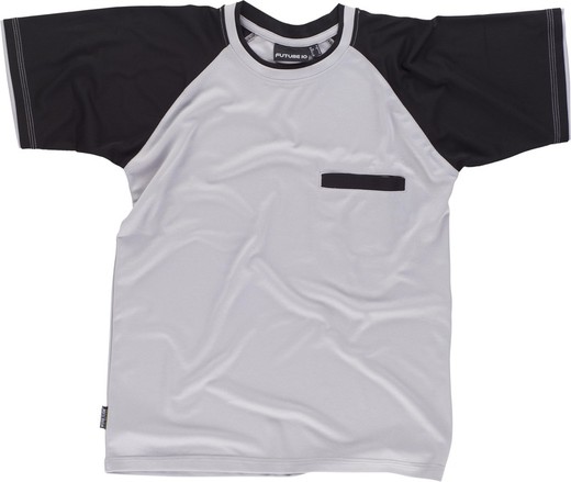 T-shirt à manches courtes avec manches contrastées et poche poitrine Gris clair Noir
