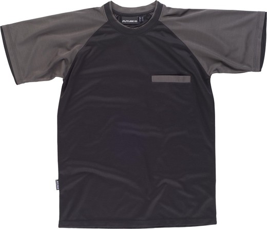 Short sleeve T-shirt with contrast sleeves and chest pocket Black Dark Gray