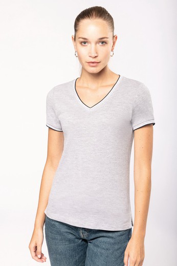 Damen P-Strick-T-Shirt mit V-Ausschnitt