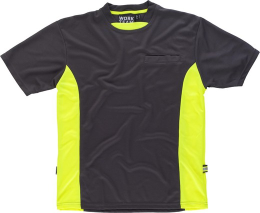 T-shirt linea 6, tipo a rete, manica corta, bicolore grigio giallo AV
