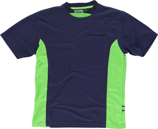 Camiseta linea 6, tipo malla con manga corta Marino / Verde Flúor