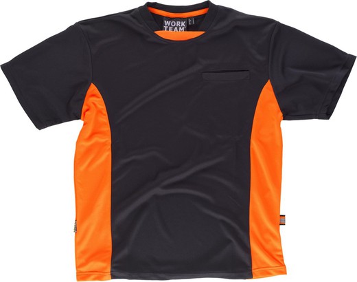T-shirt linea 6, tipo a rete, manica corta, AV Arancione Nero bicolore