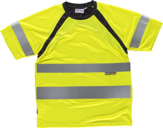 Chemise à manches courtes combinée à des bandes réfléchissantes haute visibilité EN ISO 20471: 2013 Jaune AV Noir