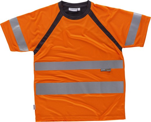 Camiseta manga corta combinada con alta visibilidad Naranja / Negro