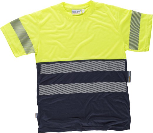 Kombiniertes Kurzarmhemd ohne Taschen mit zwei diskontinuierlichen reflektierenden Bändern Navy Yellow AV