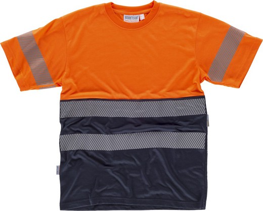 Camicia combinata a maniche corte, senza tasche, con due nastri riflettenti discontinui Navy Orange AV