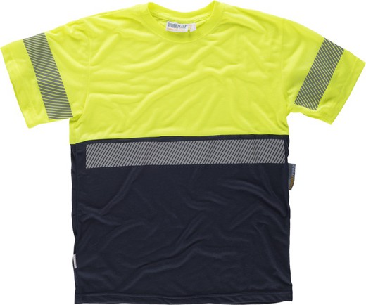 Camisa combinada de manga curta, sem bolsos, com uma fita refletiva descontínua Navy Yellow AV